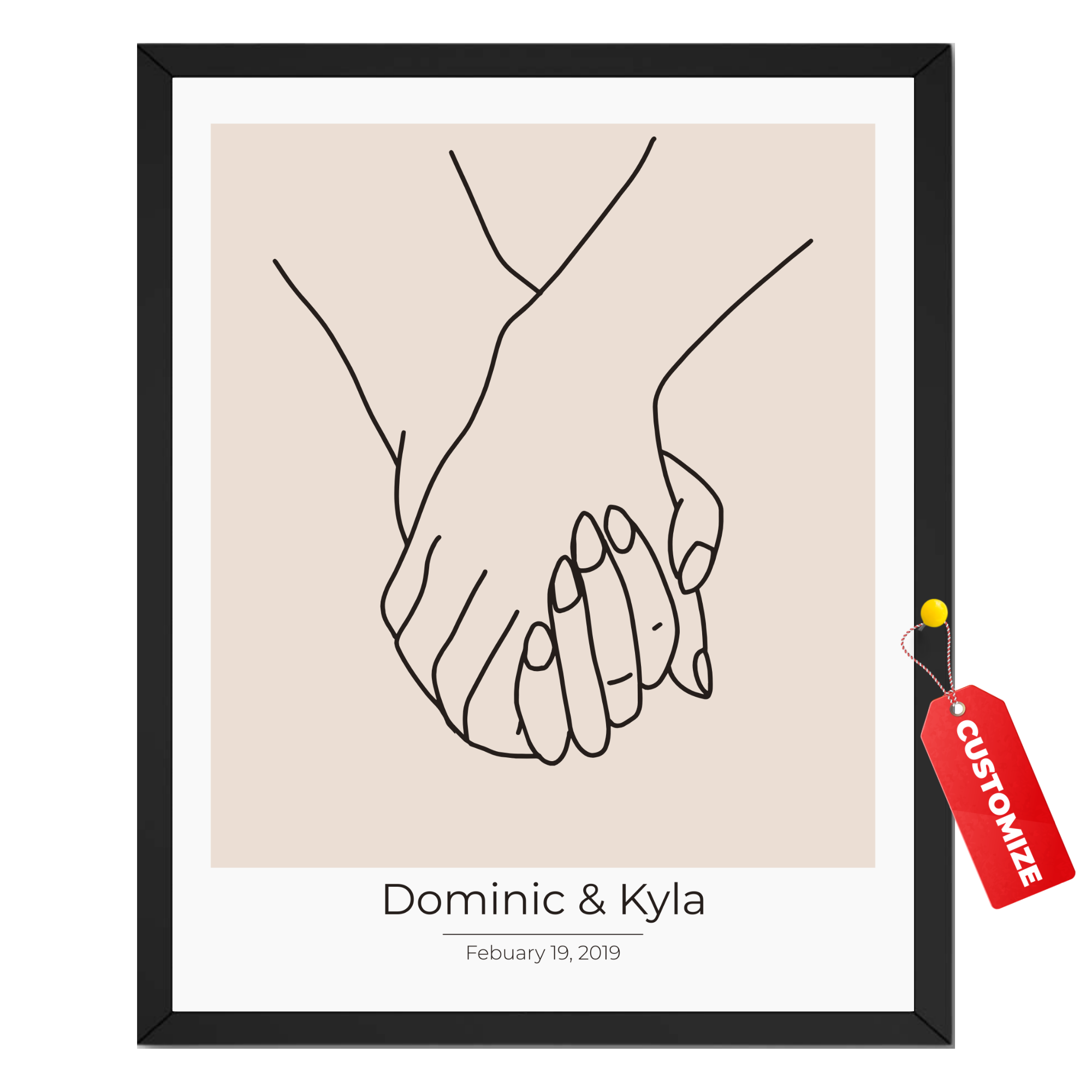 Personalized Holding Hands Print: Custom Wedding Date Poster and Canvas