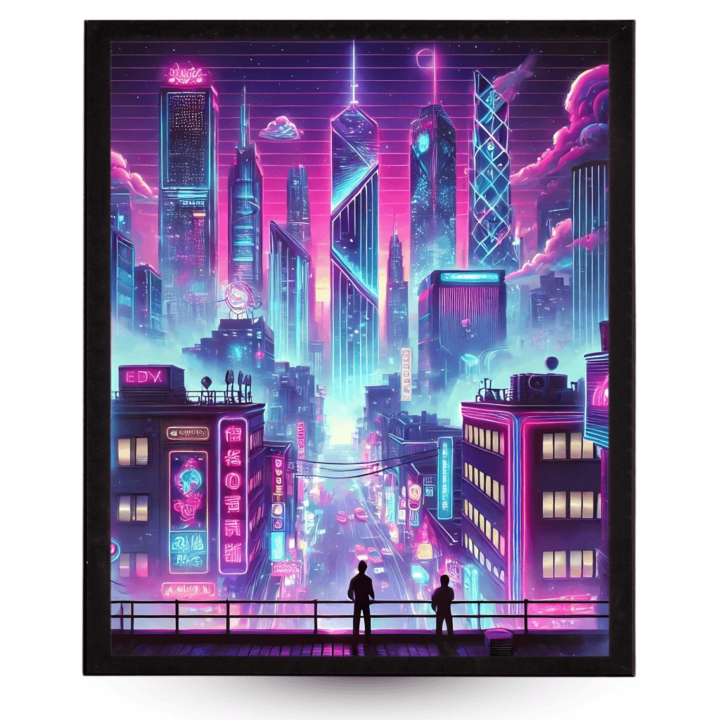 InkFlow Cyberpunk & Vaporwave Poster - Futuristic Sci-Fi Wall Art Print, Modern City Urban Wall Decor for Bedroom, Living Room, Office, Retro Aesthetic - 8x10 Unframed Wall Art - Infinity Beyond Crafts