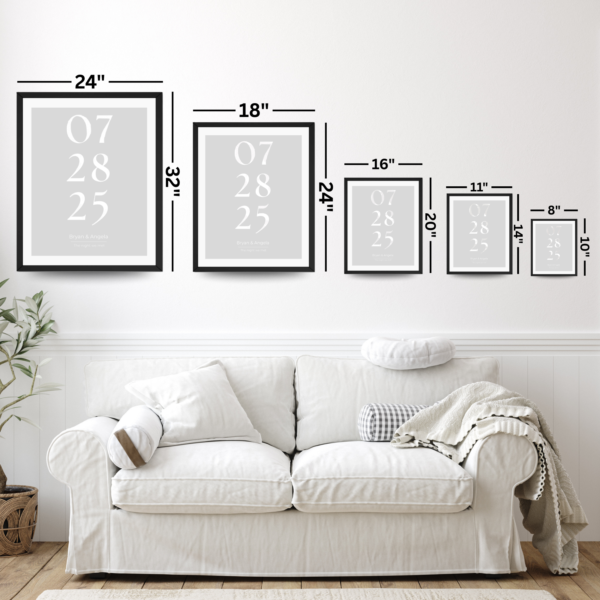Personalized Wedding Date Print - Custom Name Typography Poster and Canvas
