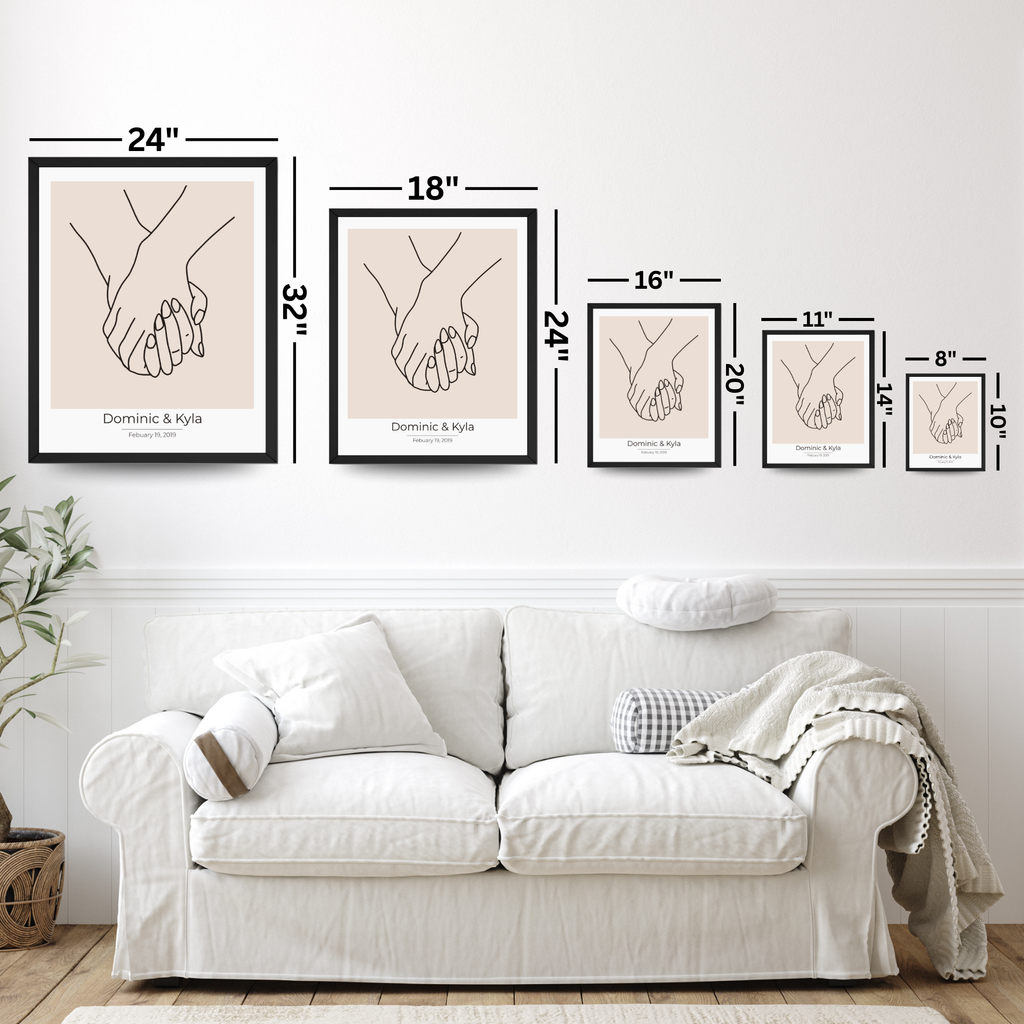Personalized Holding Hands Print: Custom Wedding Date Poster and Canvas