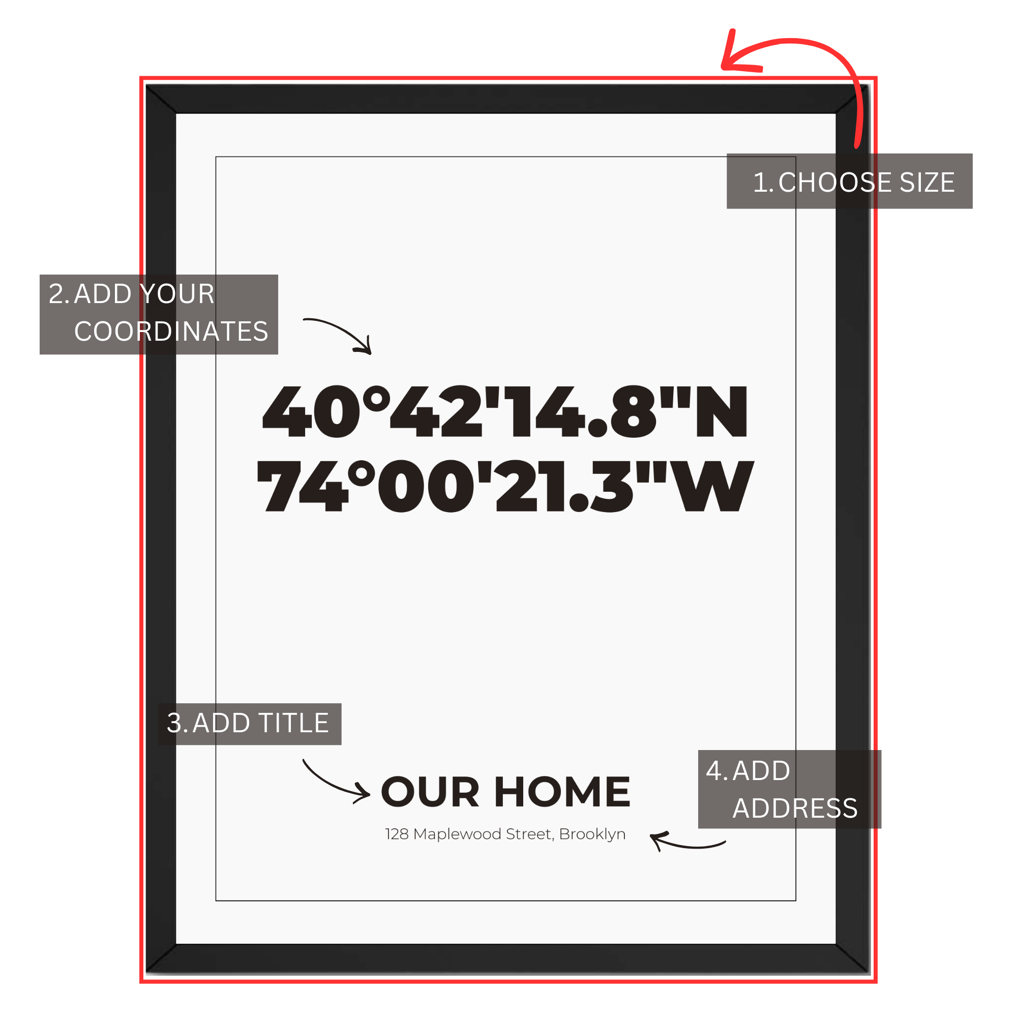 Personalized Custom Address Print: Customized GPS Location Poster and Canvas