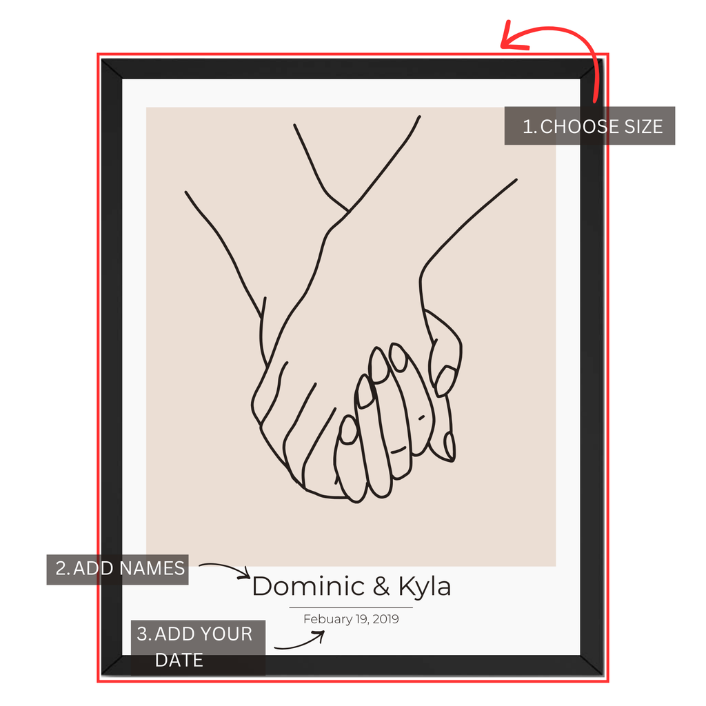 Personalized Holding Hands Print: Custom Wedding Date Poster and Canvas
