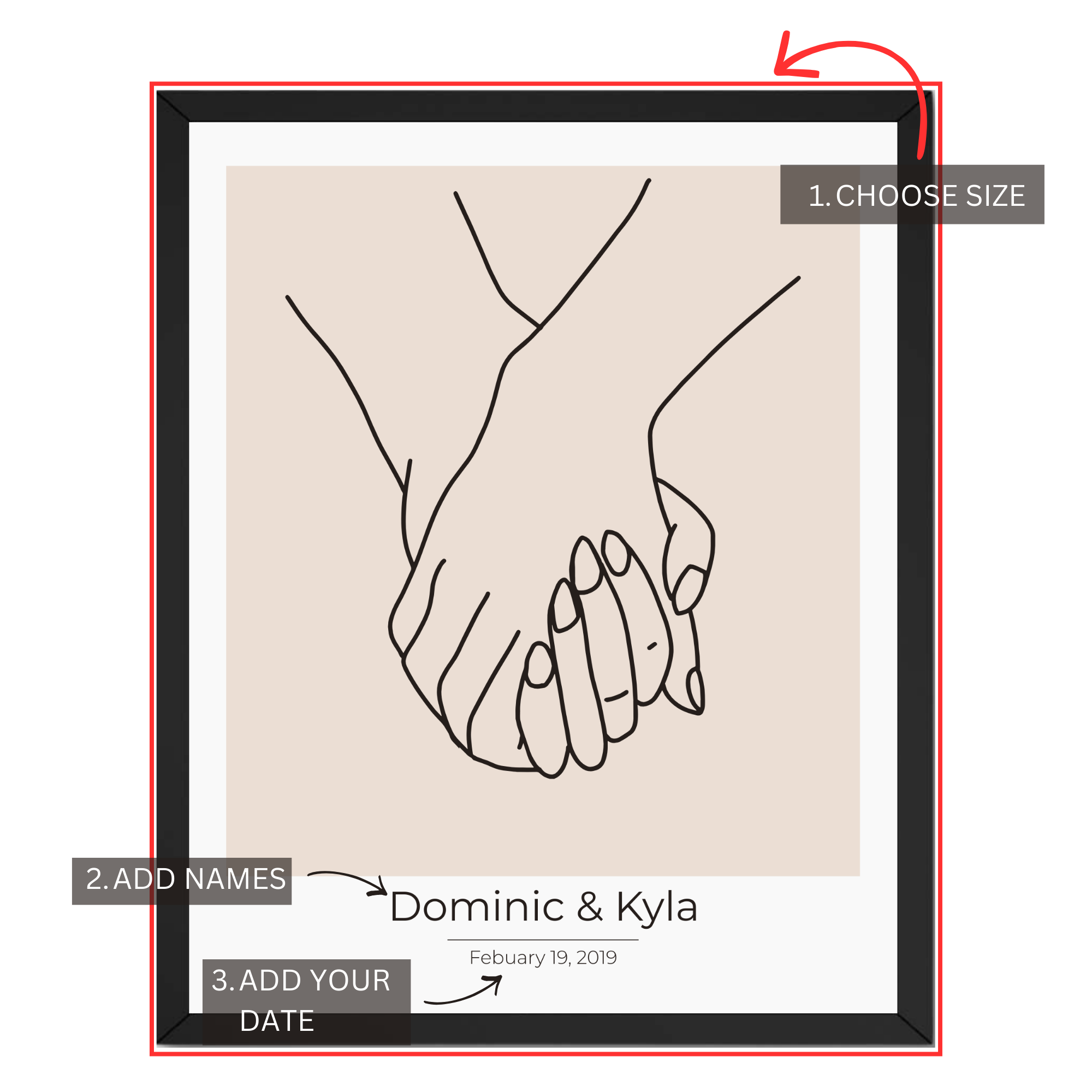 Personalized Holding Hands Print: Custom Wedding Date Poster and Canvas