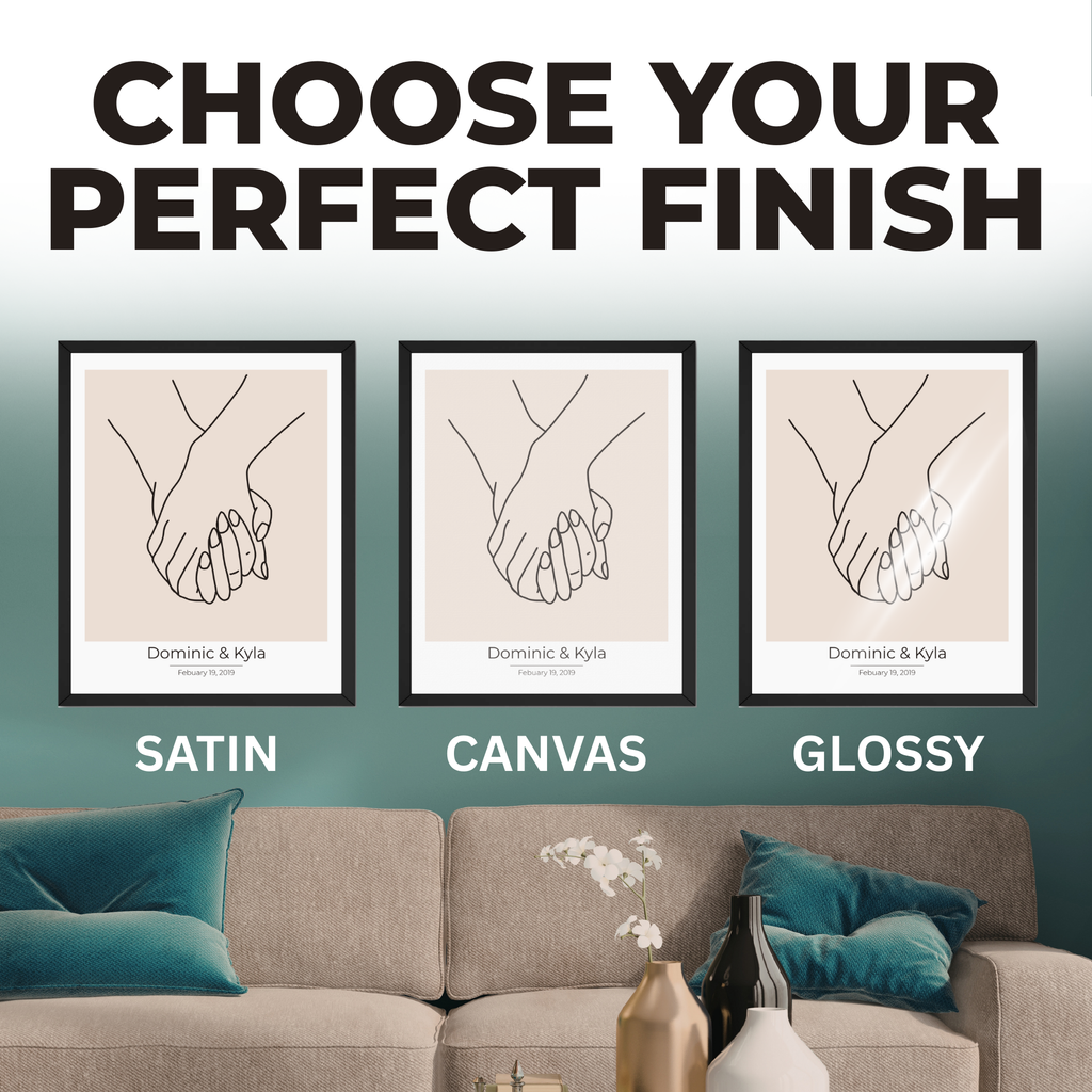 Personalized Holding Hands Print: Custom Wedding Date Poster and Canvas