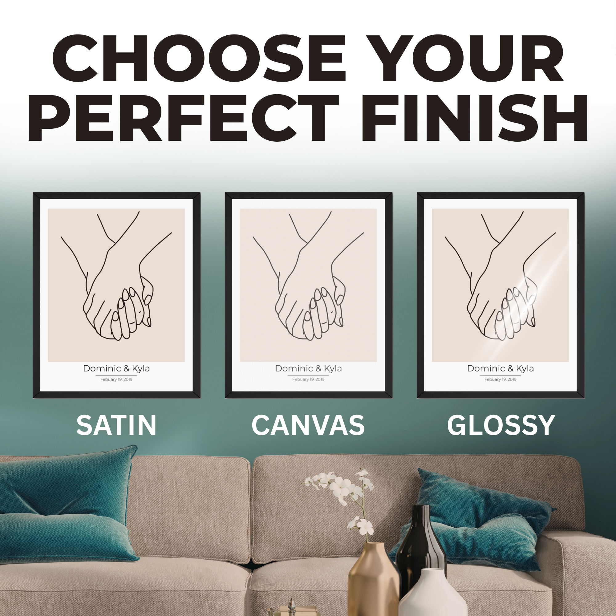 Personalized Holding Hands Print: Custom Wedding Date Poster and Canvas