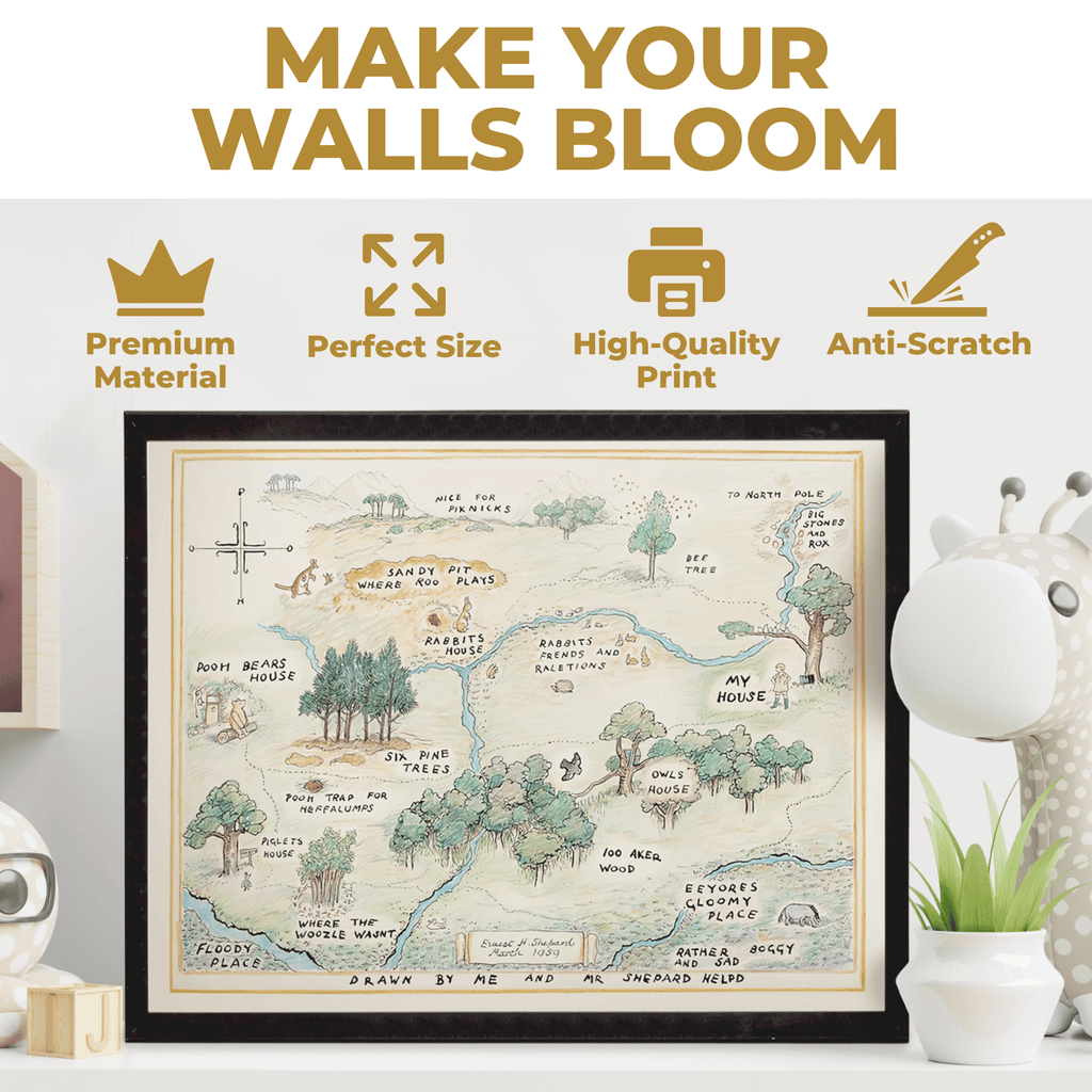 InkFlow Hundred Acre Woods Map Poster - Ideal Storybook Decor for Bedroom, Nursery, or Living Room - A Thoughtful Gift for Parents, Boys & Girls - 20x16 UNFRAMED Wall Art - Infinity Beyond Crafts
