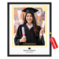 Graduation portrait with customizable elements on a white background