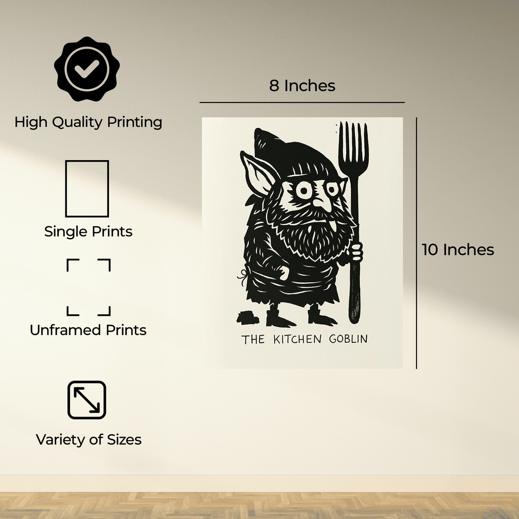 InkFlow The Kitchen Goblin - Whimsical Goblin Print for Kitchen Decor, Fun and Quirky Art for Cooking Space, Unique Kitchen Wall Art, Perfect Gift for Food Enthusiasts - 8x10 Unframed Wall Art - Infinity Beyond Crafts