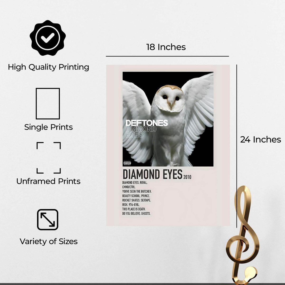 InkFlow Alternative Rock Album Inspired Poster Featuring Diamond Eyes Artwork - Modern Music Wall Art for Home, Bedroom, Office, or Living Room Décor - 8x10 Unframed Canvas Wall Art - Infinity Beyond Crafts