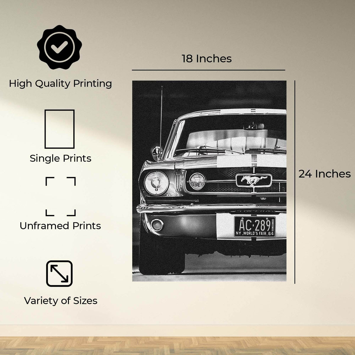 InkFlow Vintage Mustang Photography Poster - Classic Car Art Print for Automobile Enthusiasts, Retro Wall Decor for Home, Office, and Car Lovers - 8x10 Unframed Canvas Wall Art - Infinity Beyond Crafts