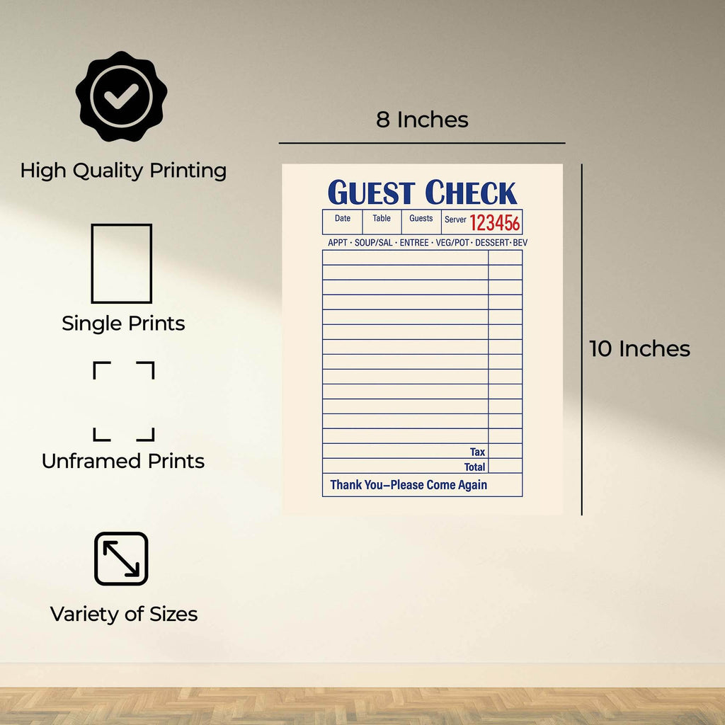 InkFlow Blank Guest Check Poster - Simple, Elegant Design for Customizable Wall Art, Perfect for Restaurants, Cafes, or Unique Home Décor and Personalized Statements - Unframed Wall Art - Infinity Beyond Crafts