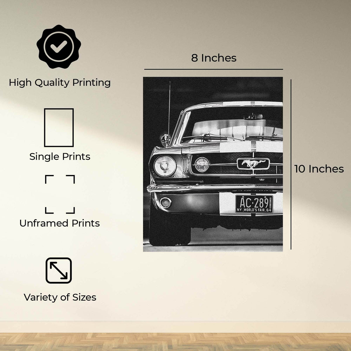 InkFlow Vintage Mustang Photography Poster - Classic Car Art Print for Automobile Enthusiasts, Retro Wall Decor for Home, Office, and Car Lovers - 8x10 Unframed Canvas Wall Art - Infinity Beyond Crafts