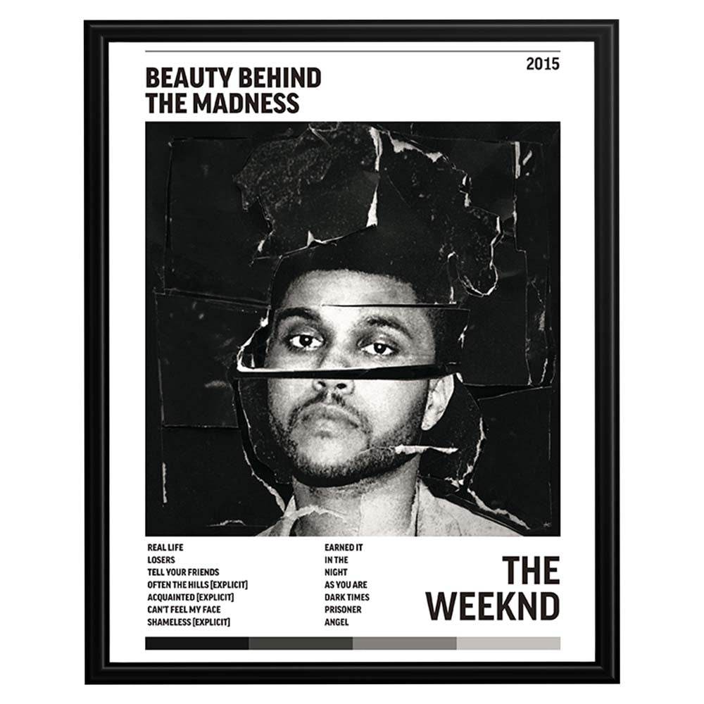 Beauty Behind the Madness music poster featuring black-and-white album-inspired artwork, track listing and 2015 detail