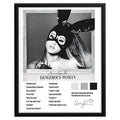 Dangerous Woman music portrait poster featuring black-and-white album-style artwork and track-list design