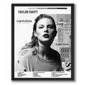 Reputation music portrait poster featuring black-and-white portrait artwork, newspaper-style graphics and track-list design