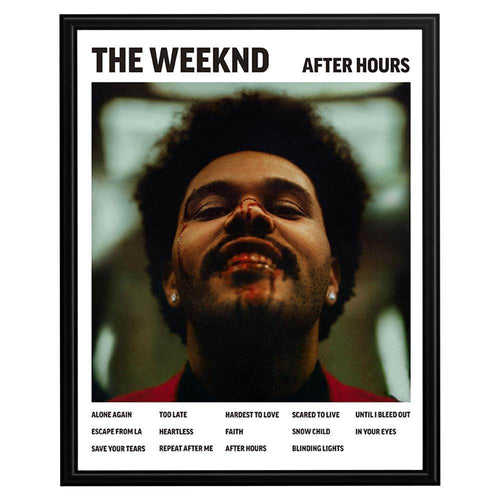 Wownic After Hours music poster featuring dramatic close-up portrait artwork, bold title typography and album track-list details