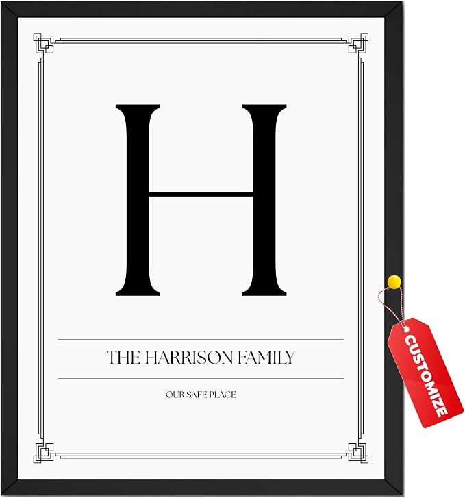 Wownic custom family monogram poster with family name, large serif initial and custom text