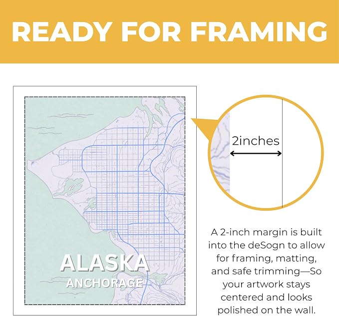 Wownic custom state and city map poster with approximately 2-inch margin for framing, matting and safe trimming