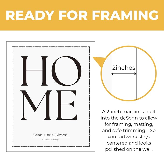 Wownic custom family HOME poster with approximately 2-inch margin for framing, matting and safe trimming
