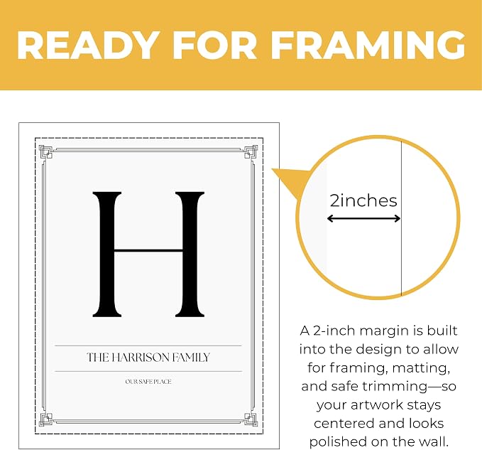 Wownic family monogram poster with approximately 2-inch margin for framing, matting and safe trimming