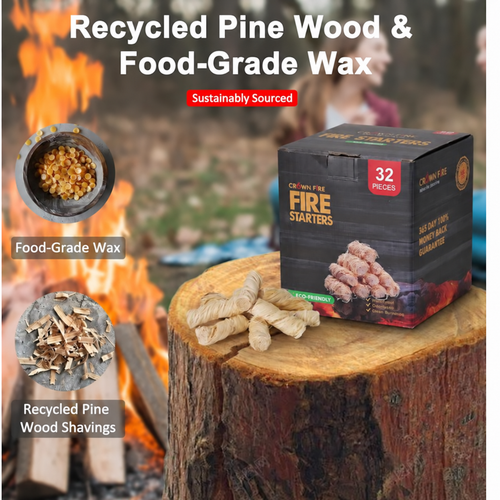 Wownic fire starter rolls made with recycled pine wood shavings and food-grade wax
