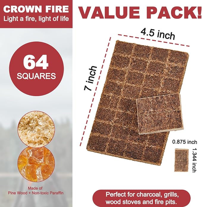 Wownic instant fire starter 64-pack for fire pits, charcoal grills, wood stoves and fireplaces