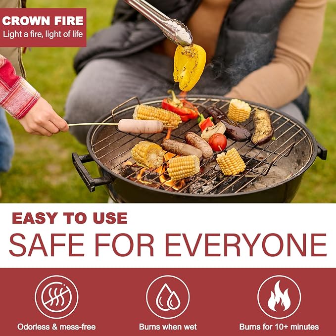 Wownic fire starter squares used with a charcoal grill for easy outdoor cooking fire ignition