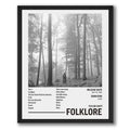 Wownic Folklore music poster featuring grayscale forest artwork, Taylor Swift album title and track-list layout