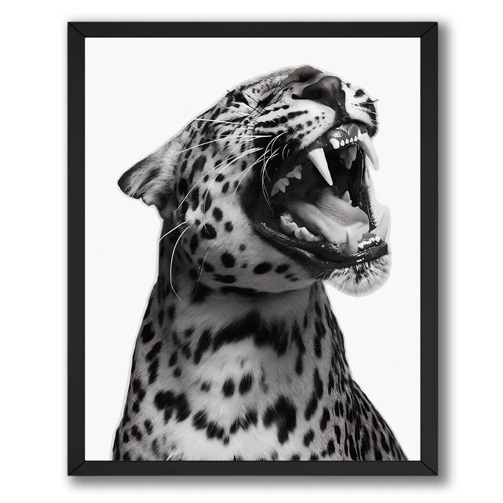 Wownic jaguar wall art poster featuring a dramatic black-and-white big cat portrait with open mouth