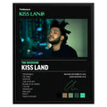Wownic Kiss Land music poster featuring dark album-inspired portrait artwork, teal typography, track-list details and neon accents