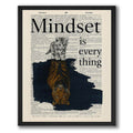 Wownic Mindset Is Everything motivational poster featuring a kitten above a tiger reflection on a vintage dictionary-style background