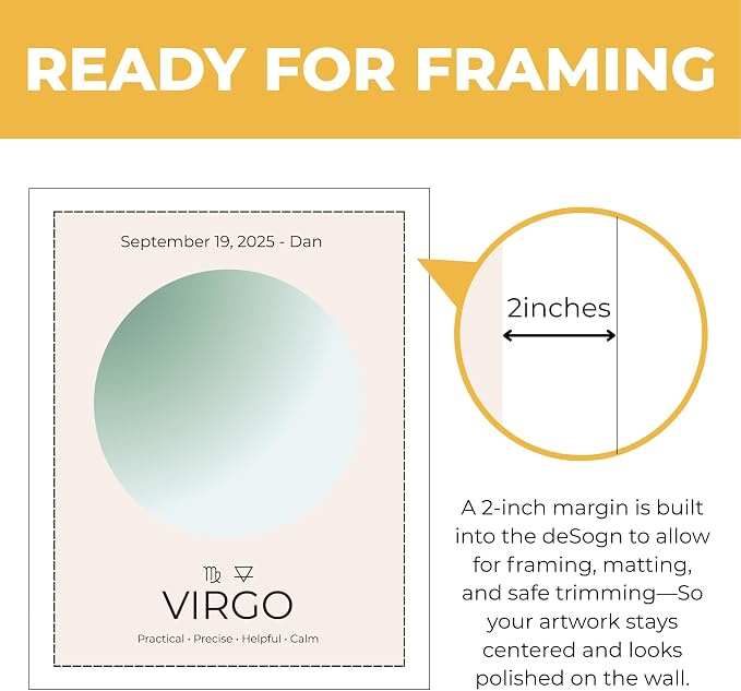 Wownic Virgo zodiac poster with approximately 2-inch margin for framing, matting and safe trimming